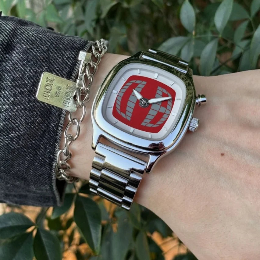 Sleek Square Red Quartz Watch